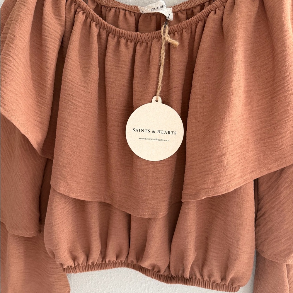 Elegant Brown Off-Shoulder Women's Top - Picture 6 of 10